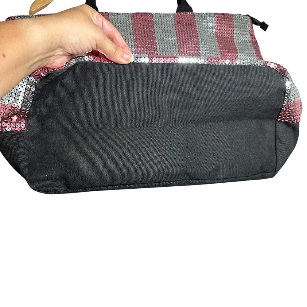 Victoria's Secret‎ Pink Silver Sequin Stripe Tote Bag Limited Edition Weekender